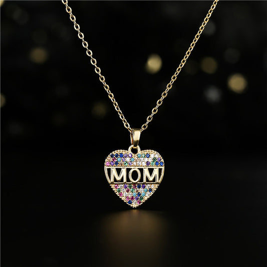 Mothers Day Gift Peach Heart MOM Pendant Necklace