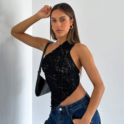 Ins Lace Backless Top | Waistless | Asymmetrical Sloped Neck