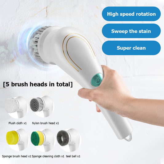 Multifunctional Electric Handheld Kitchen Household Dishwashing Scrubber | Bathtub, Sink Bathroom, Kitchen, Tile Cleaning Tool Brush Set With 5 Heads