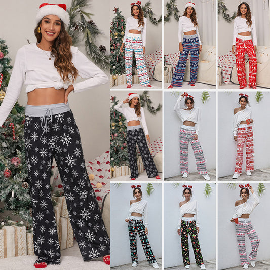 Casual Christmas Print Pants | Women Fashion