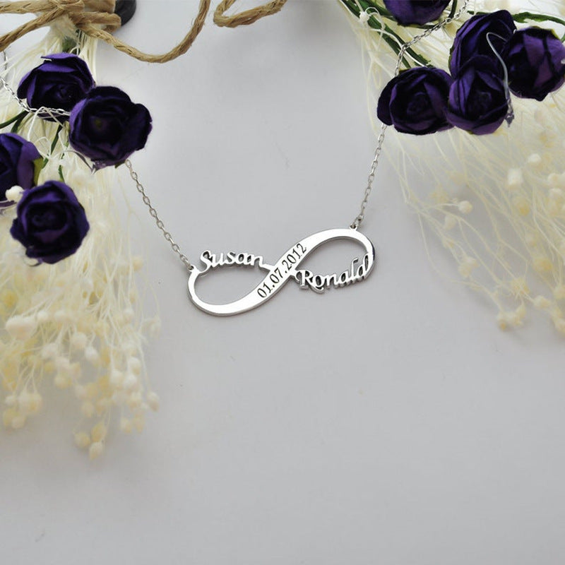Personalized Jewelry | Custom Double Name Date Infinity Bracelet | Hand Chain