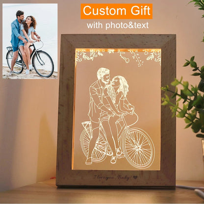 3D LED Photo & Text Custom Night Table Lamp | Wood | USB Photo Frame