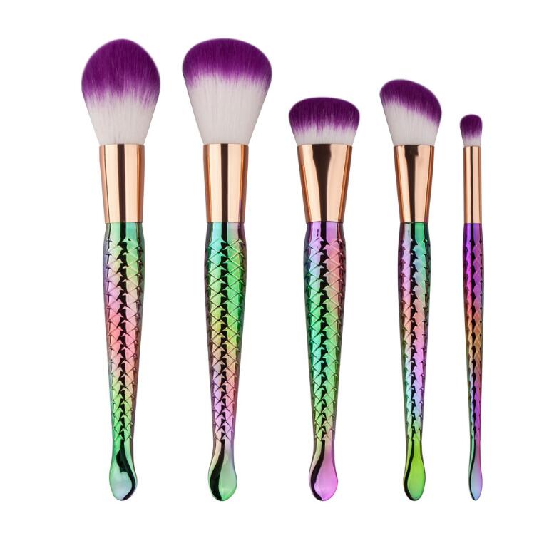 5 Mermaid Makeup Brushes Set | Beauty Tools | Fish Type Powder Brush