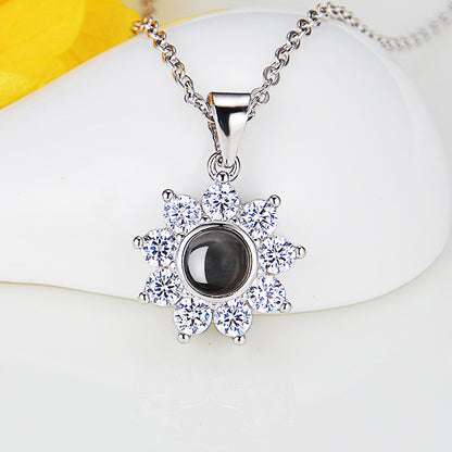 Custom Photo Name Projection Necklace | Personalized Sun Flower Shaped Pendant Jewelry