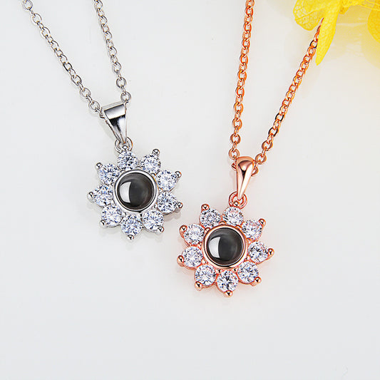 Custom Photo Name Projection Necklace | Personalized Sun Flower Shaped Pendant Jewelry