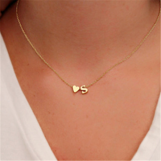 Peach Heart Shaped Letter Necklace