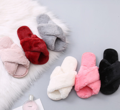 Women Home Slippers with Faux Fur Fashion | Winter Female Slides
