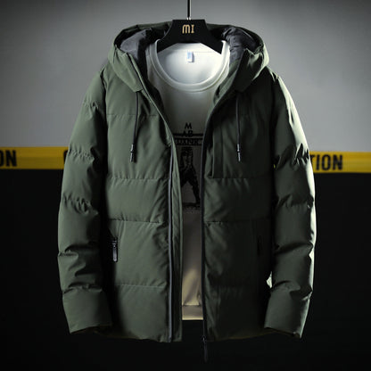 Men's Hooded Thick Solid Color Slim Casual Cotton Coat