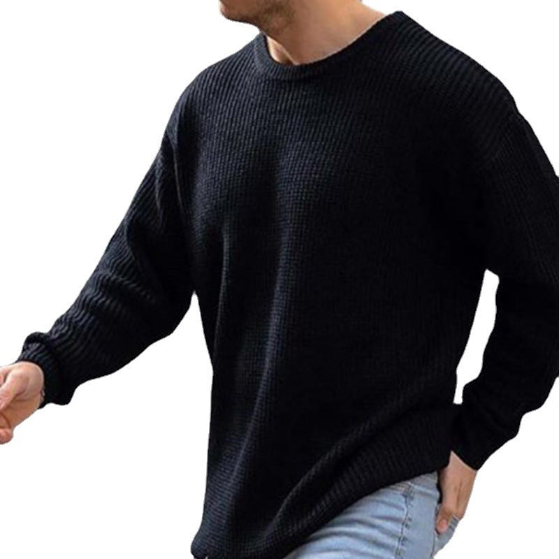 Men's Knit Fashion | Top Solid Color Round Neck Sweater