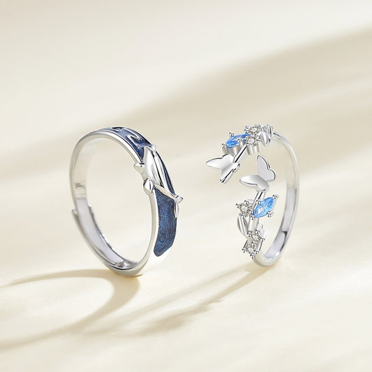 Fashion Whale Butterfly Couple Ring Girl