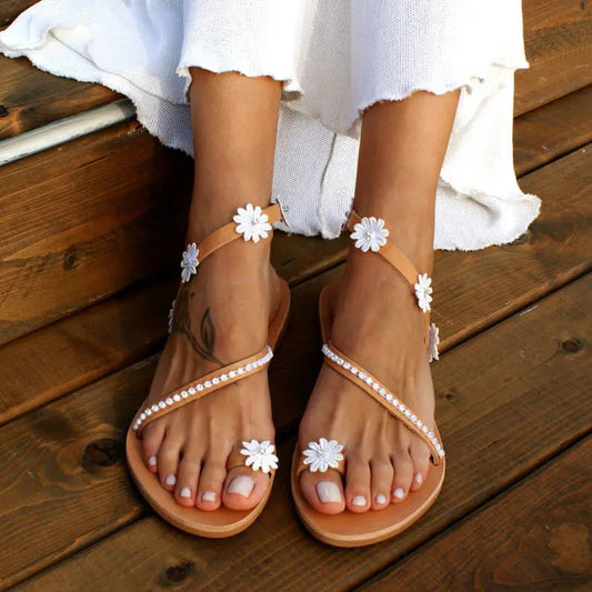 Flat Bottom Flower Ladies Casual Beach Roman Sandals
